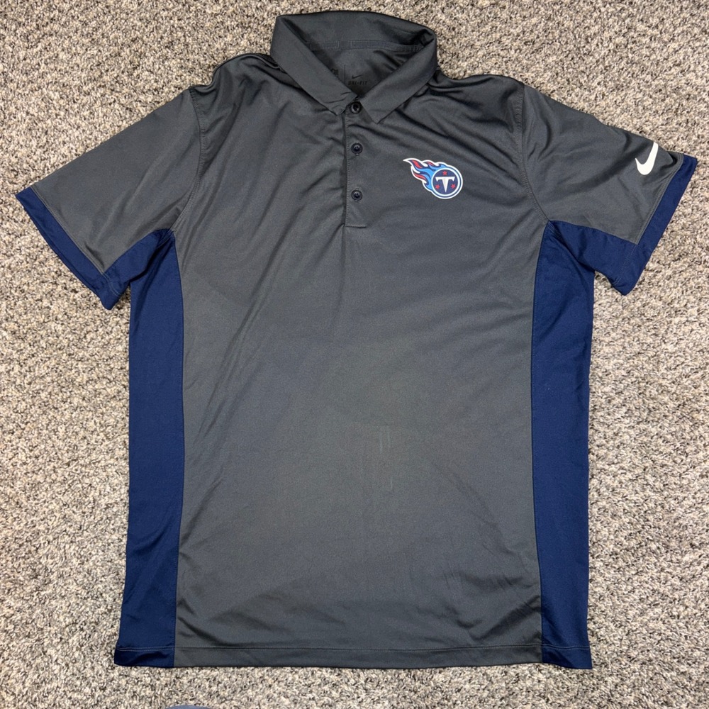 Nike Tennessee Titans NFL Polo Shirt Mens L Gray Navy Blue Dri-FIT Performance